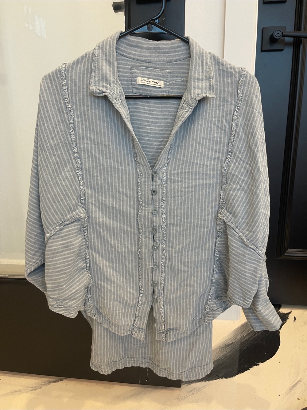 We The Free Light Blue Striped Button-Up Blouse